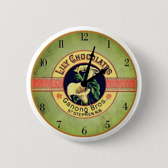 Badge Rond 5 Cm Publicité chocolat Art nouveau horloge (Devant)