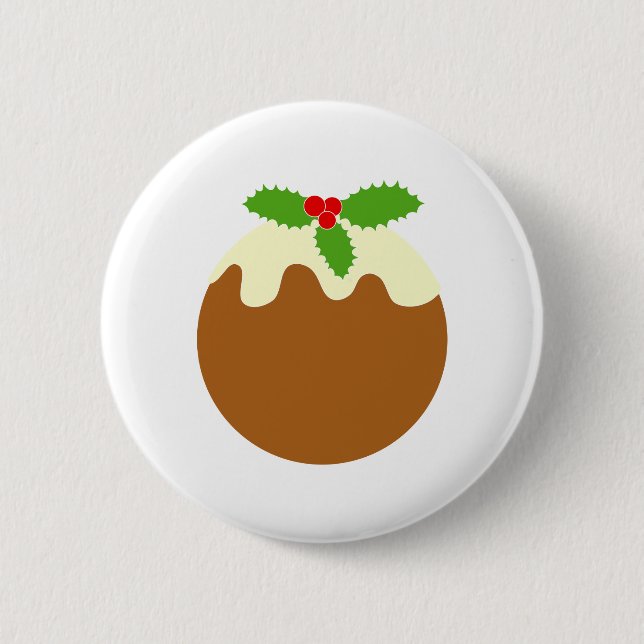 Badge Rond 5 Cm Pudding de Noël traditionnel. En blanc. (Devant)
