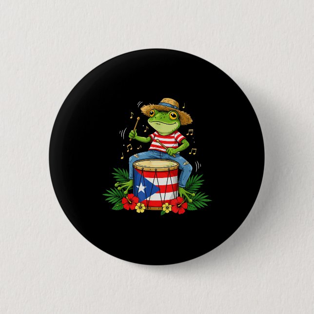 Badge Rond 5 Cm Puerto Rican Flag Coqui Frog Puerto Rico Hispanic  (Devant)