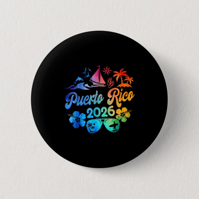 Badge Rond 5 Cm Puerto Rico 2026 Vacation Beach Tie Dye Trip Summe (Devant)