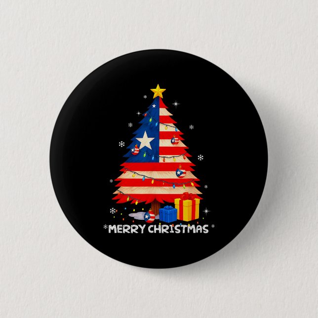 Badge Rond 5 Cm Puerto Rico Flag Tree Lights Christmas Pajamas -co (Devant)