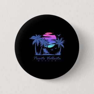 Badge Rond 5 Cm Puerto Vallarta Mexique Vacances à la plage Rétro