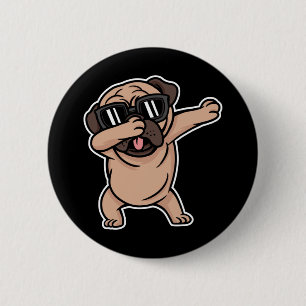 Badge Rond 5 Cm Pug de bonne humeur avec lunettes de soleil Dabbin
