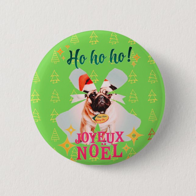 Badge Rond 5 Cm pug de Noël (Devant)