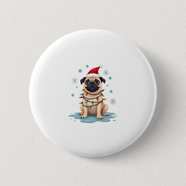 Badge Rond 5 Cm Pug Dog Christmas Men Women (1) (Devant)