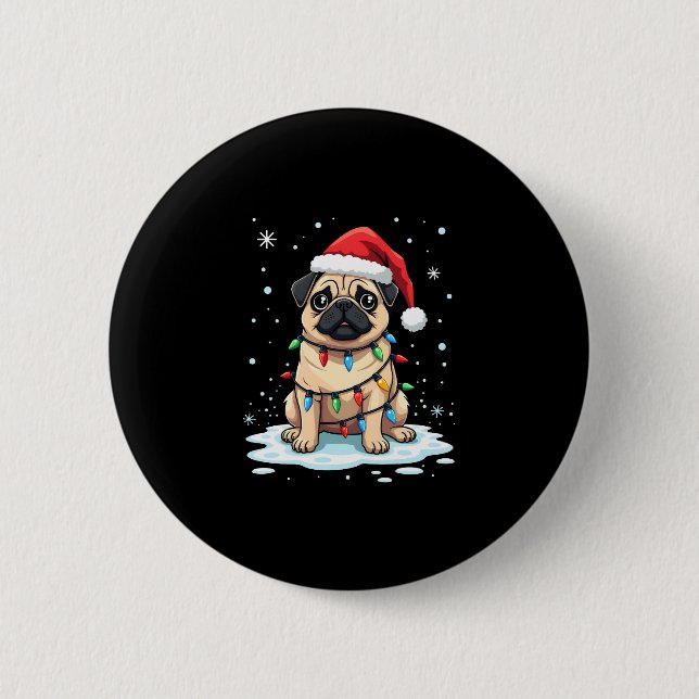 Badge Rond 5 Cm Pug Dog Christmas Men Women (2) (Devant)