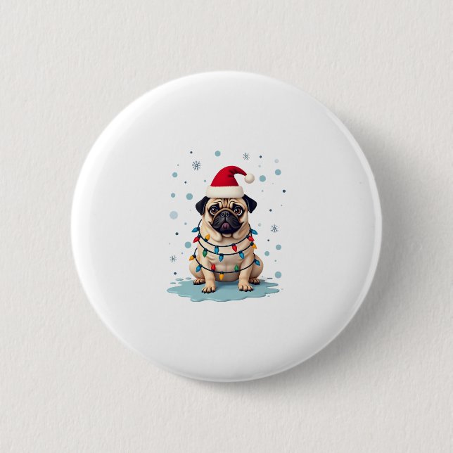 Badge Rond 5 Cm Pug Dog Christmas Men Women (3) (Devant)