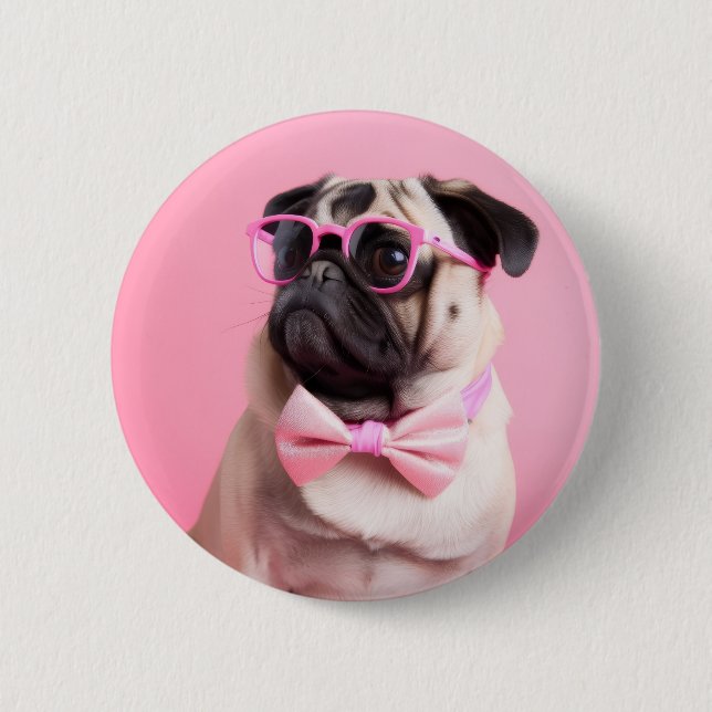 Badge Rond 5 Cm pug dog wearing bow (Devant)