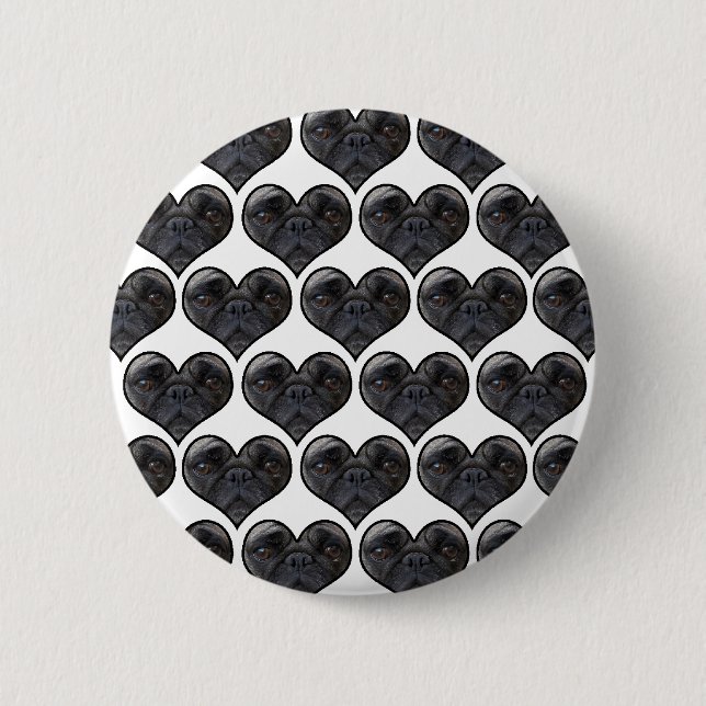 Badge Rond 5 Cm Pug Hearts (Devant)