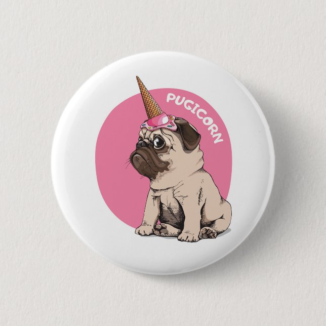Badge Rond 5 Cm Pugicorn (Devant)
