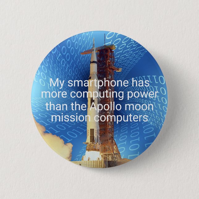 Badge Rond 5 Cm Puissance informatique Apollo 11 (Devant)