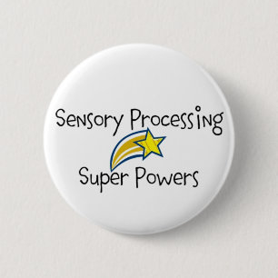 Badge Rond 5 Cm Puissance sensorielle ! Bouton jaune d'étoile