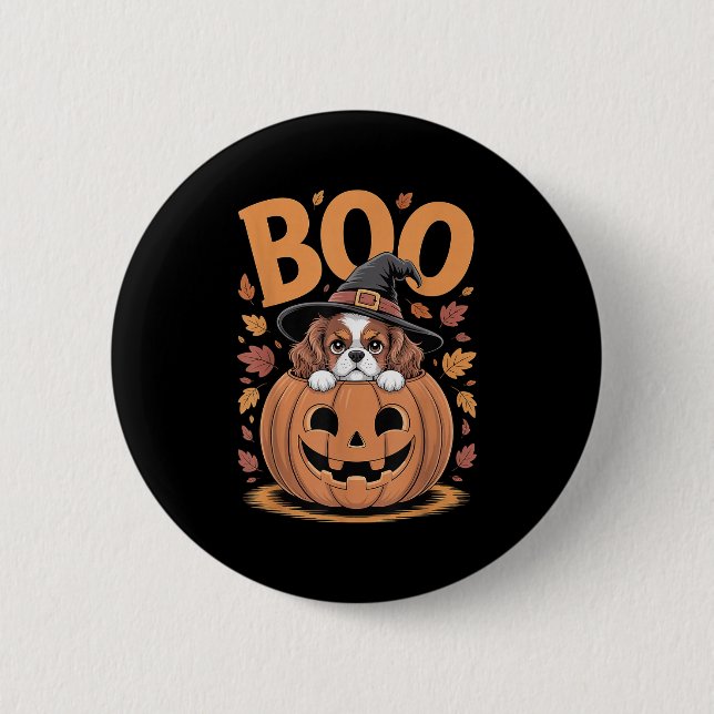 Badge Rond 5 Cm Pumpkin Halloween Cavalier King Charles Spaniel  (Devant)