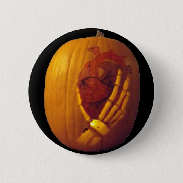 Badge Rond 5 Cm Pumpkin, Heart in Skeleton Hand (Devant)