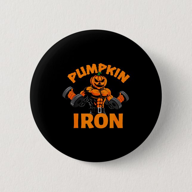 Badge Rond 5 Cm Pumpkin Iron Halloween Gym Workout Lifting Pun Fun (Devant)