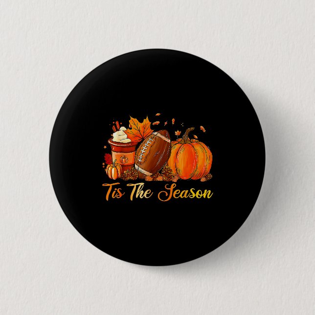 Badge Rond 5 Cm Pumpkin Sce Football Tis The Season Fall Thanksgiv (Devant)