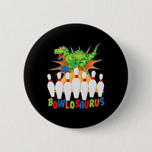 Badge Rond 5 Cm Pun de Bowling T-rex Dinosaur Bowlosaurus