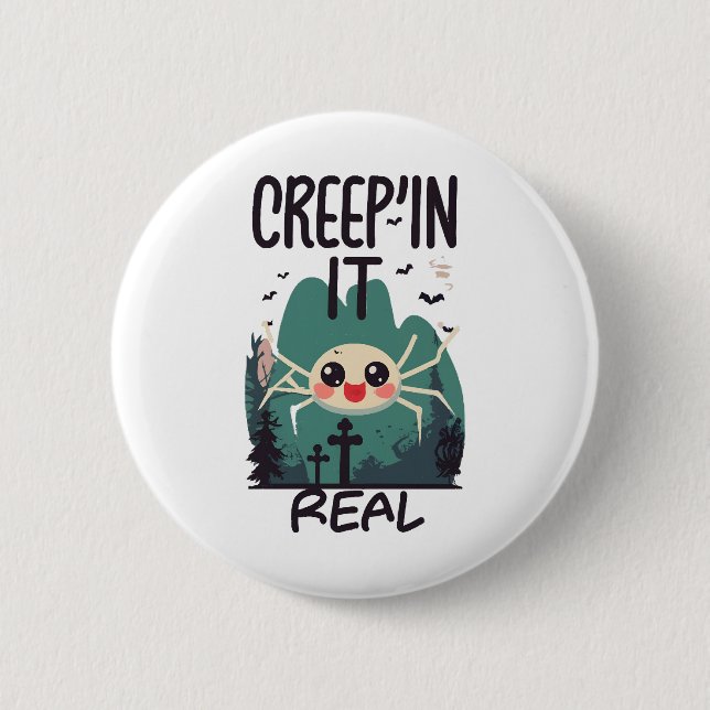 Badge Rond 5 Cm Pun de l'araignée de Halloween Kawaii (Devant)