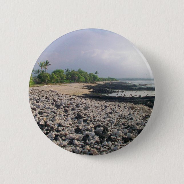 Badge Rond 5 Cm PunaluGu Plage de sable noir Hawaii Big Island (Devant)