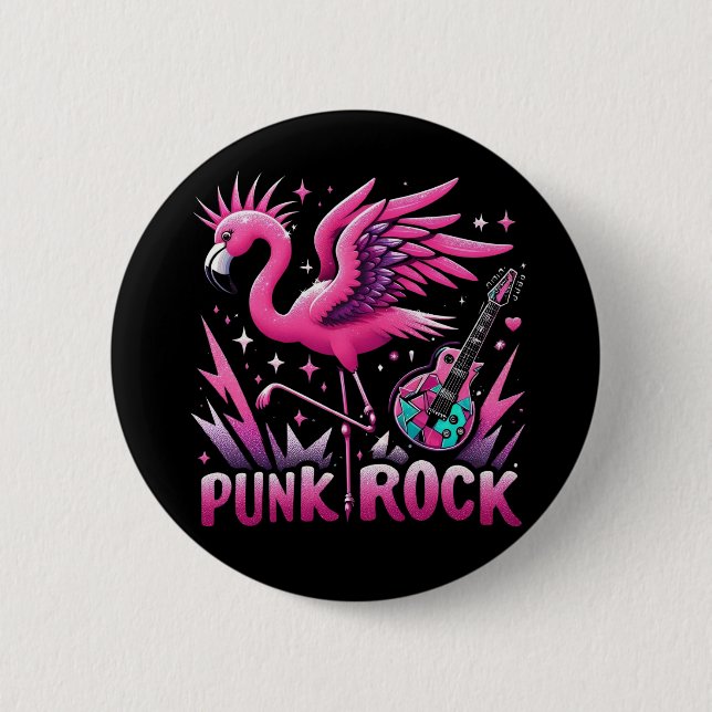Badge Rond 5 Cm punk rock, Flamant rose rock (Devant)