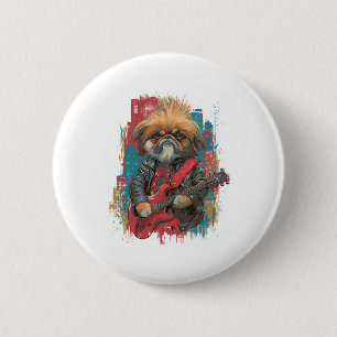 Badge Rond 5 Cm Punk Rock Pekingese - Chien rebelle