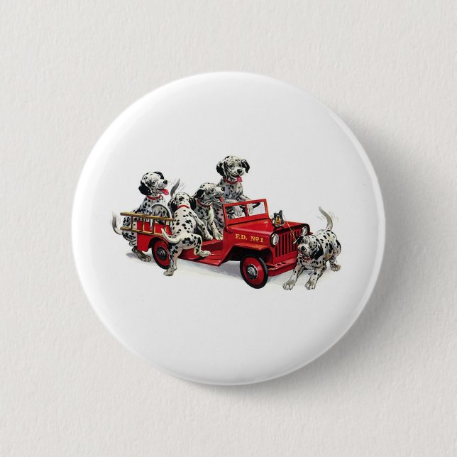 Badge Rond 5 Cm Pups dalmate avec camion-feu (Devant)