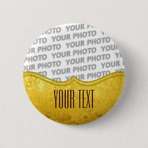 Badge Rond 5 Cm PURE OR motif / feuille d'or + votre photo et votr