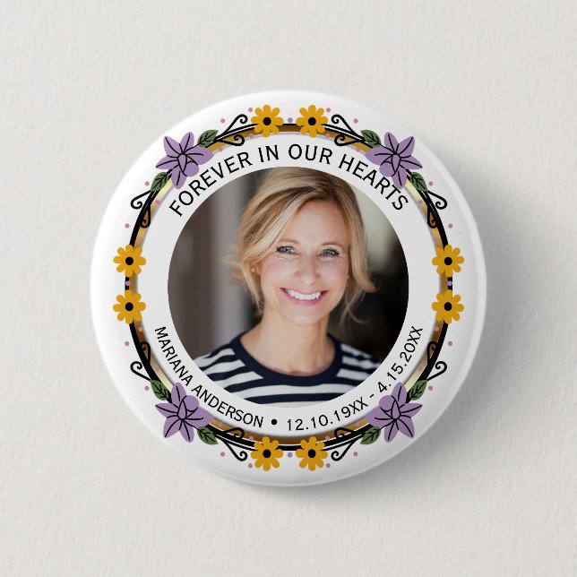 Badge Rond 5 Cm Purple and Yellow Floral Forever in our Hearts  (Devant)