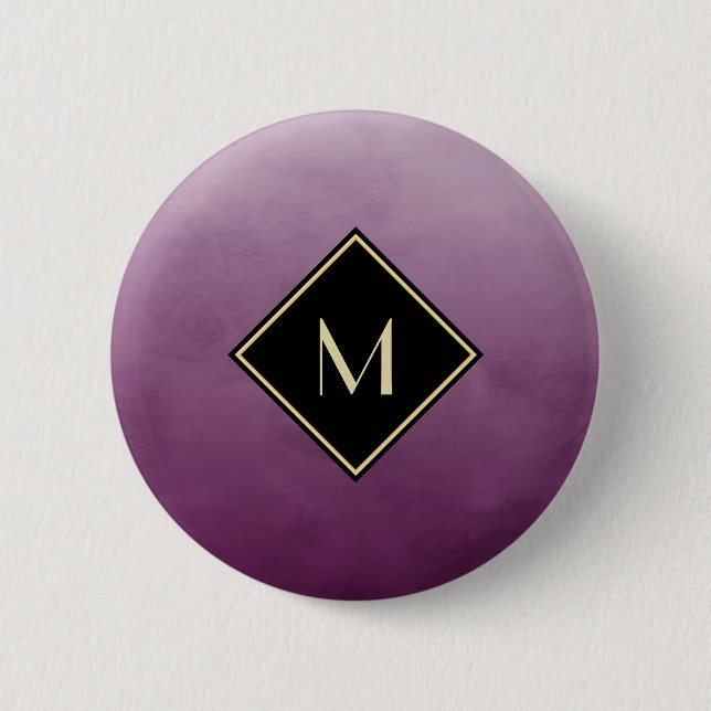 Badge Rond 5 Cm Purple Brossé Élégant Avec Monogramme Or Simple (Devant)