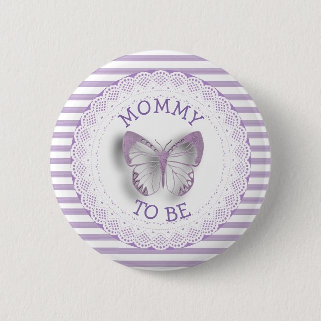Badge Rond 5 Cm Purple Butterfly Mommy à être baby shower bouton (Devant)