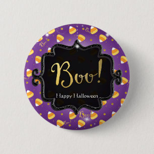 Badge Rond 5 Cm Purple Candy Corn & Gold Dots Fantaisie Halloween