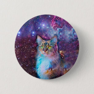 Badge Rond 5 Cm Purple cat en espace