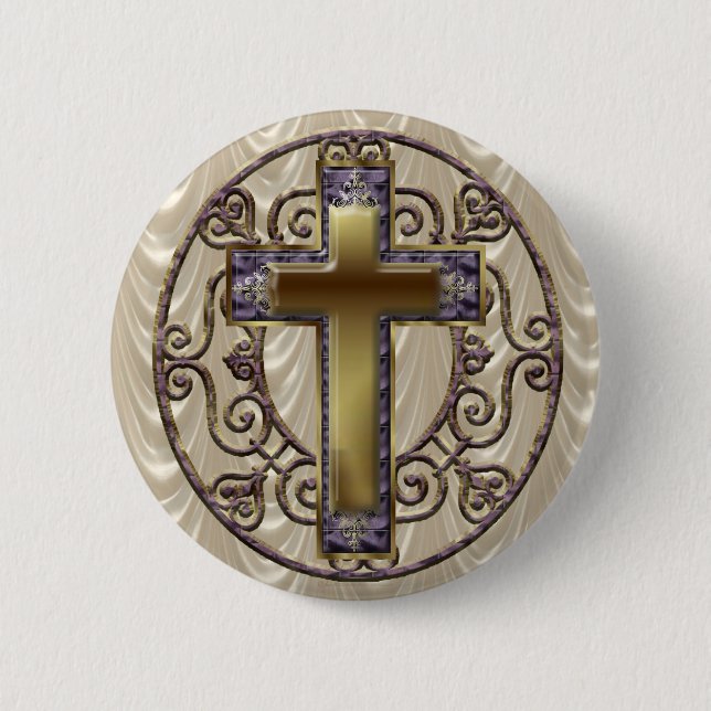 Badge Rond 5 Cm Purple Cross Button (Devant)