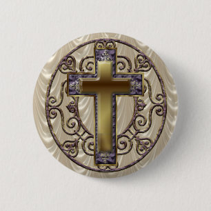 Badge Rond 5 Cm Purple Cross Button
