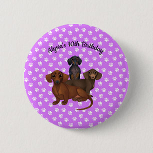 Badge Rond 5 Cm Purple Dachshund Button Pin