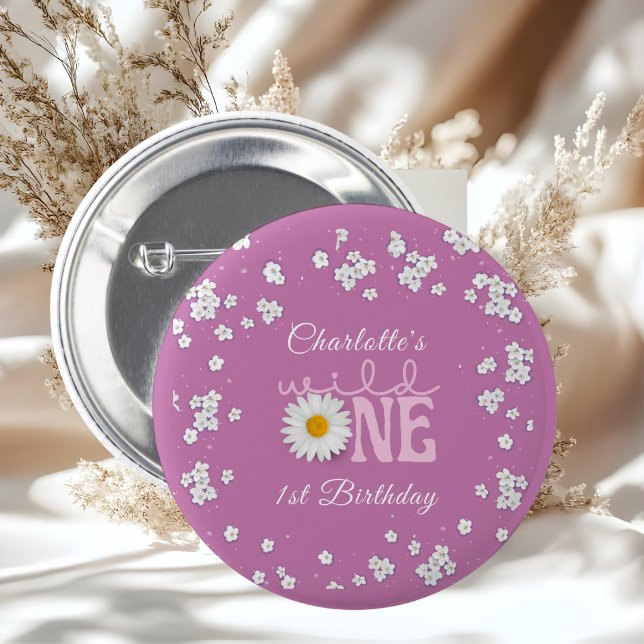 Badge Rond 5 Cm Purple Daisy Wild One 1st Birthday  (Créateur téléchargé)