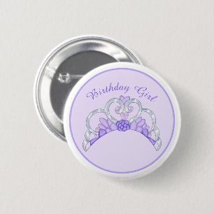 Badge Rond 5 Cm Purple et Argent Tiara Anniversaire fille Épingle