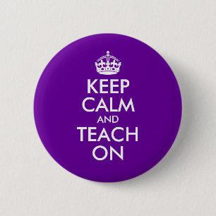 Badge Rond 5 Cm Purple et blanc Gardez le calme et Enseigner