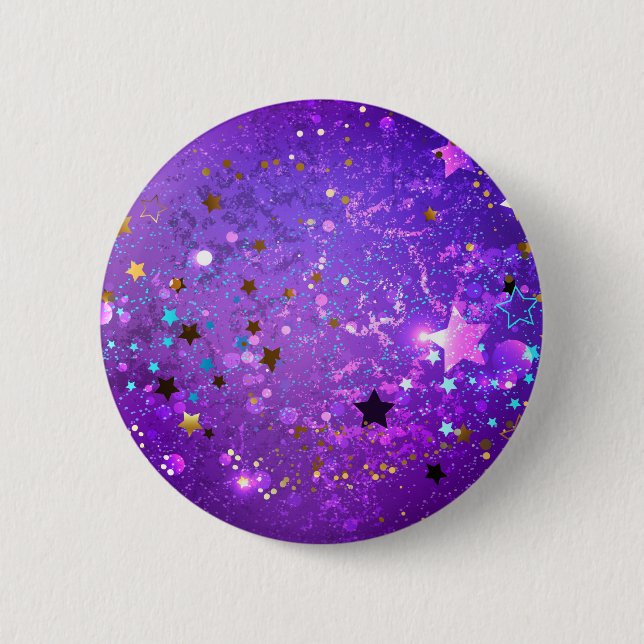 Badge Rond 5 Cm Purple foil background with Stars (Devant)