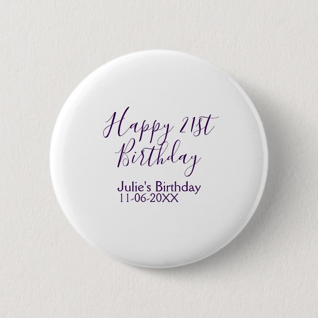 Badge Rond 5 Cm Purple heureux 21e anniversaire nom date Porte - c (Devant)