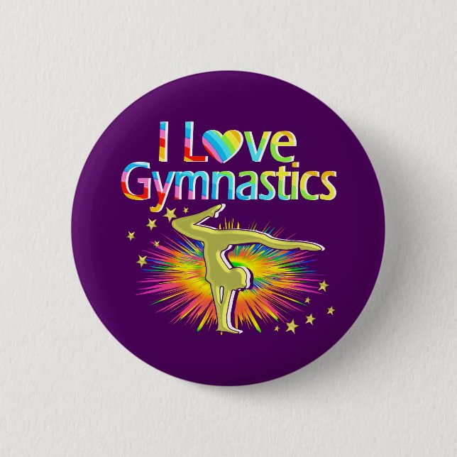 BADGE ROND 5 CM PURPLE I ADORE GYMNASTIC BUTTON (Devant)