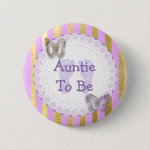 Badge Rond 5 Cm Purple Papillon Tante à être baby shower bouton