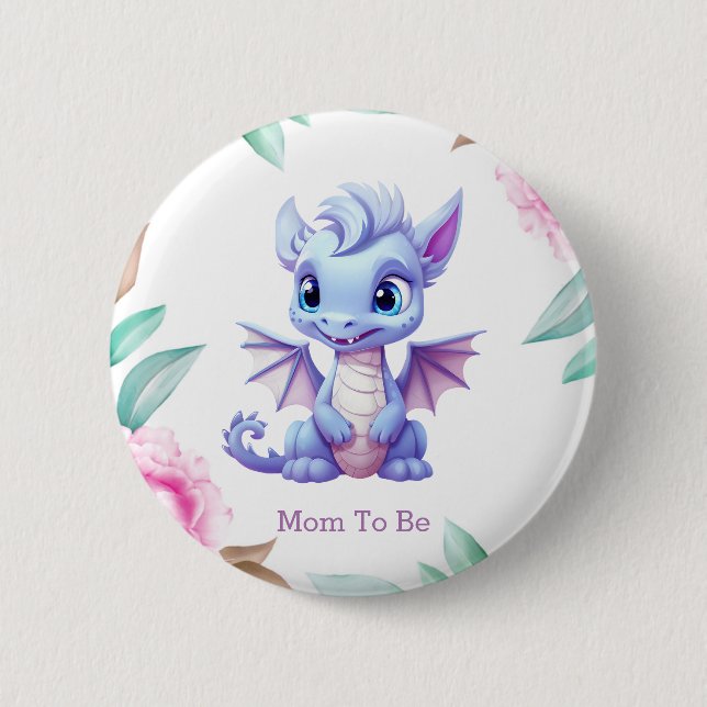 Badge Rond 5 Cm Purple Pink Dragon Girl Baby shower Maman à être (Devant)