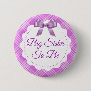 Badge Rond 5 Cm Purple Plaid et Bow Big Soeur à être Bouton
