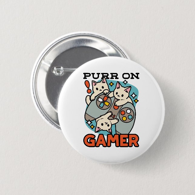 Badge Rond 5 Cm Purr On Gamer - Conception De Jeu De Chat Cute (Devant & derrière)