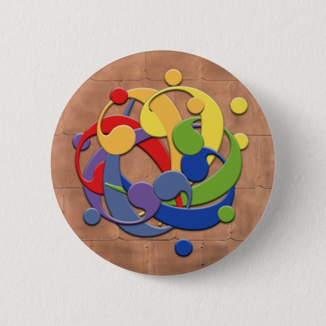Badge Rond 5 Cm Puzzle de boule d'arc-en-ciel de clef basse (Devant)
