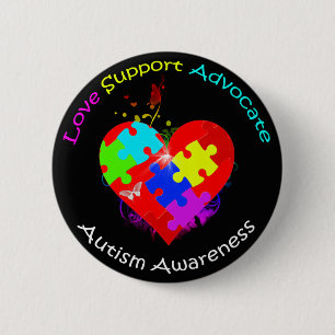 Badge Rond 5 Cm Puzzle de l'autisme sur le coeur