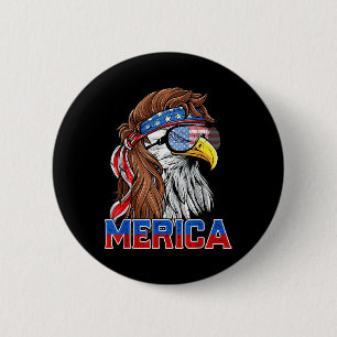 Badge Rond 5 Cm Pygargue à tête blanche Mullet Merica Drapeau Amér