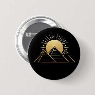 Badge Rond 5 Cm Pyramides dorées égyptiennes et Soleil