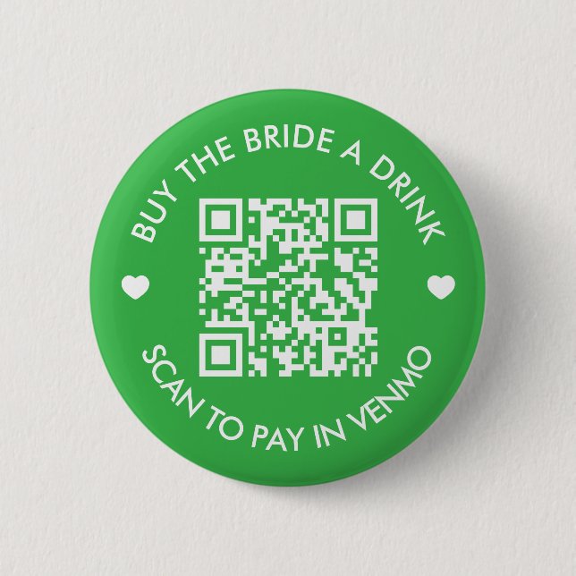 Badge Rond 5 Cm QR Code Vert Clair : Offrez un Verre à la Mariée (Devant)